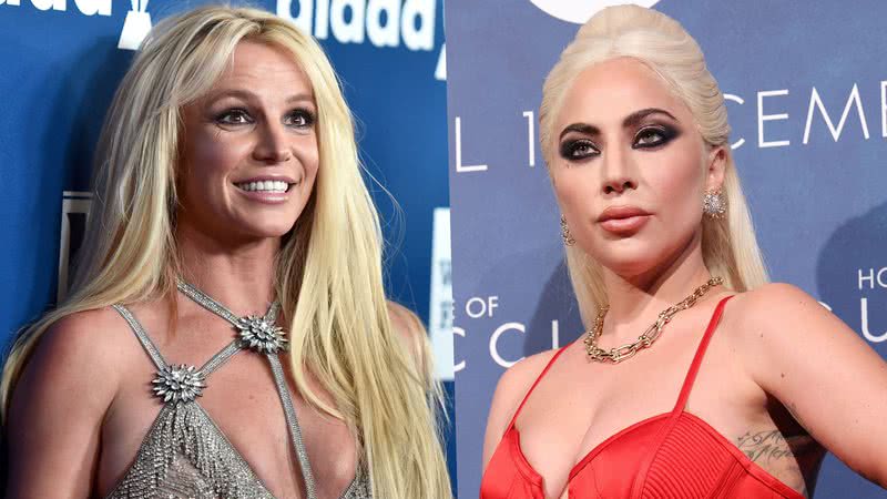 Britney Spears no GLAAD Media Awards 2018 / Lady Gaga na première italiana do filme "House Of Gucci" em 2021 - Alberto E. Rodriguez/Getty Images // Vittorio Zunino Celotto/Getty Images