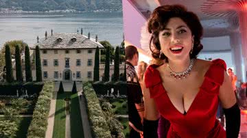 Mansão italiana Villa Balbiano, cenário do filme "House of Gucci" | Lady Gaga caracterizada como Patrizia Reggiani - Reprodução/ Airbnb | Divulgação/ Universal Pictures