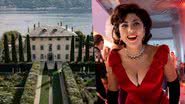 Mansão italiana Villa Balbiano, cenário do filme "House of Gucci" | Lady Gaga caracterizada como Patrizia Reggiani - Reprodução/ Airbnb | Divulgação/ Universal Pictures