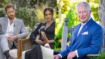 Harry e Meghan Markle em entrevista com Oprah Winfrey em 2021 | Príncipe Charles em foto publicada no perfil @clarencehouse - Joe Pugliese/Harpo Productions via AP | Reprodução/Instagram