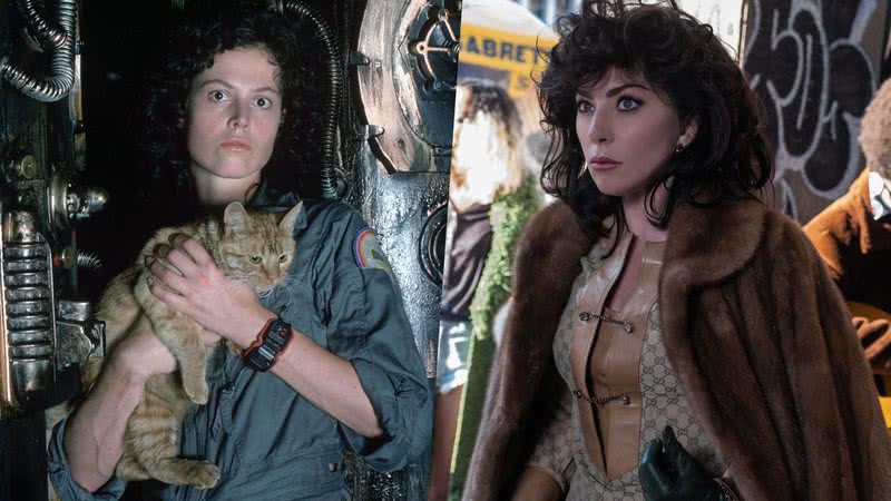 Sigourney Weaver em Alien - O 8.º Passageiro (1979) e Lady Gaga em House of Gucci (2021) - Divulgação/20th Century Fox | Divulgação/Universal Pictures