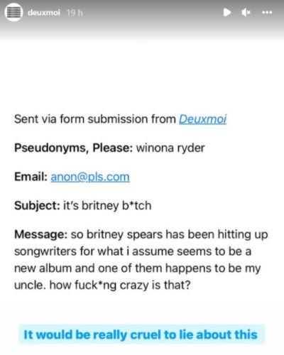 Novo álbum? Perfil afirma que Britney Spears está procurando compositores