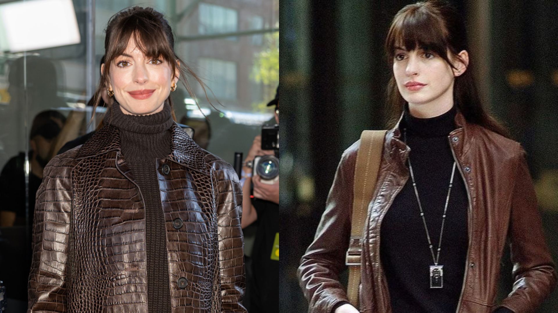 Anne Hathaway recria look de personagem de O Diabo Veste Prada em desfile